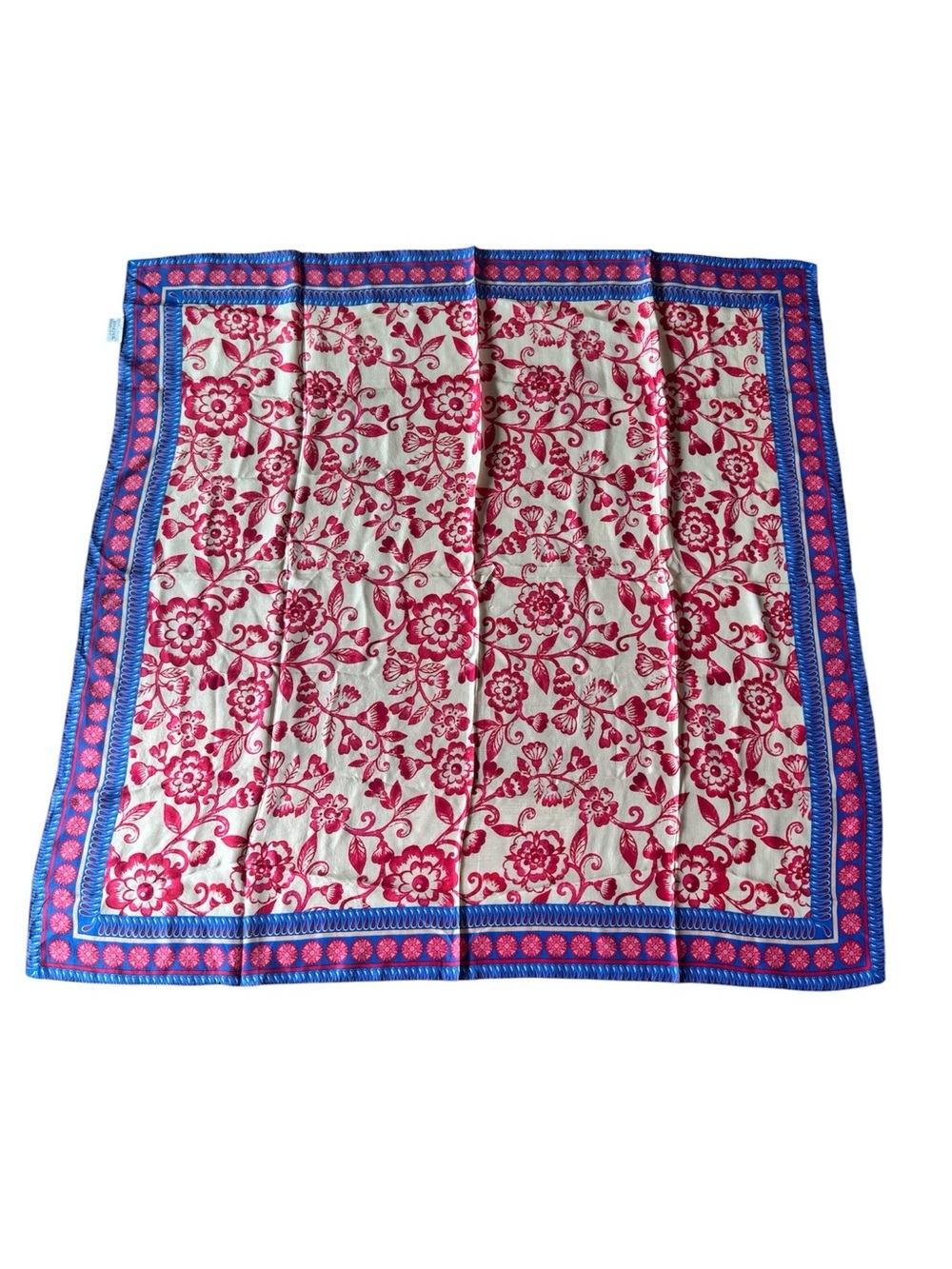 Bindya Silk Scarf Floral Red Blue 40x40" Large Square